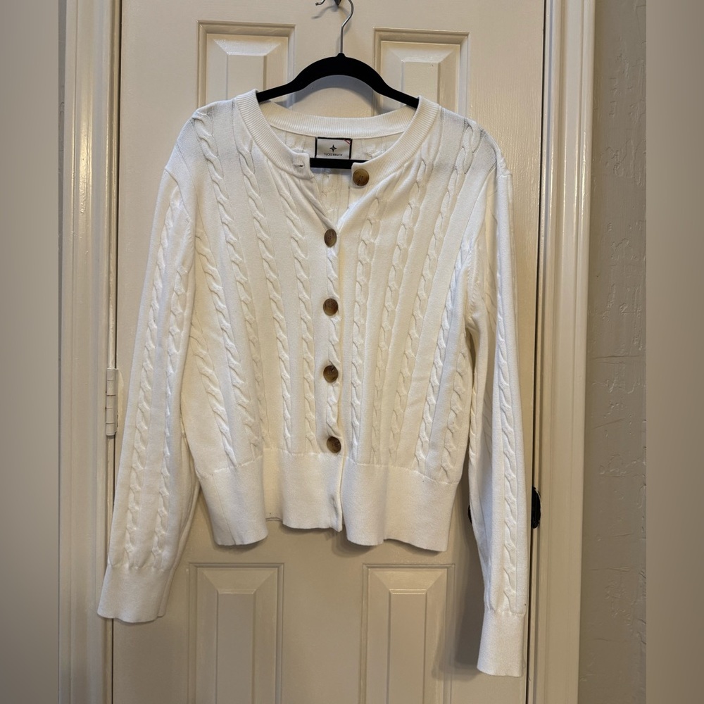 Tuckernuck XXL Cotton Cable Knit Kit Cardigan, Ivory - Picture 2 of 7